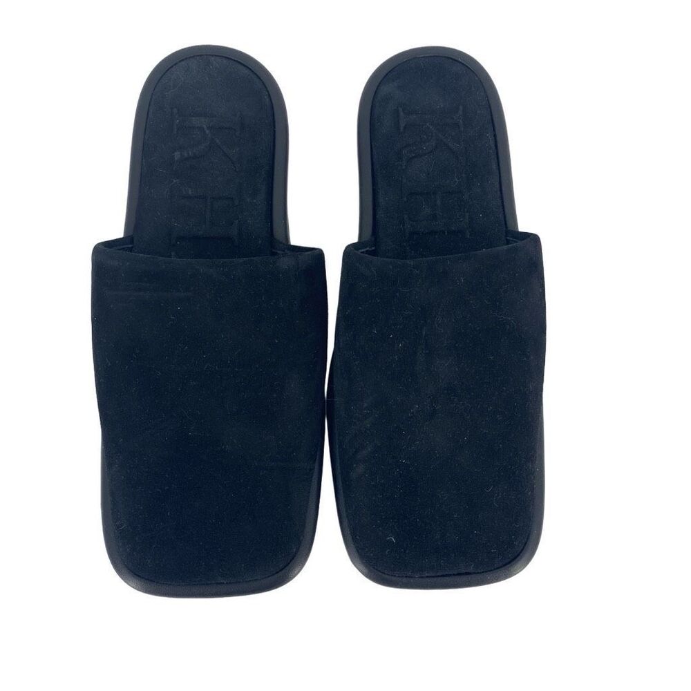 KHAITE Monaco suede slippers flat mules Size 6 Black Minimalist Normcore NEW